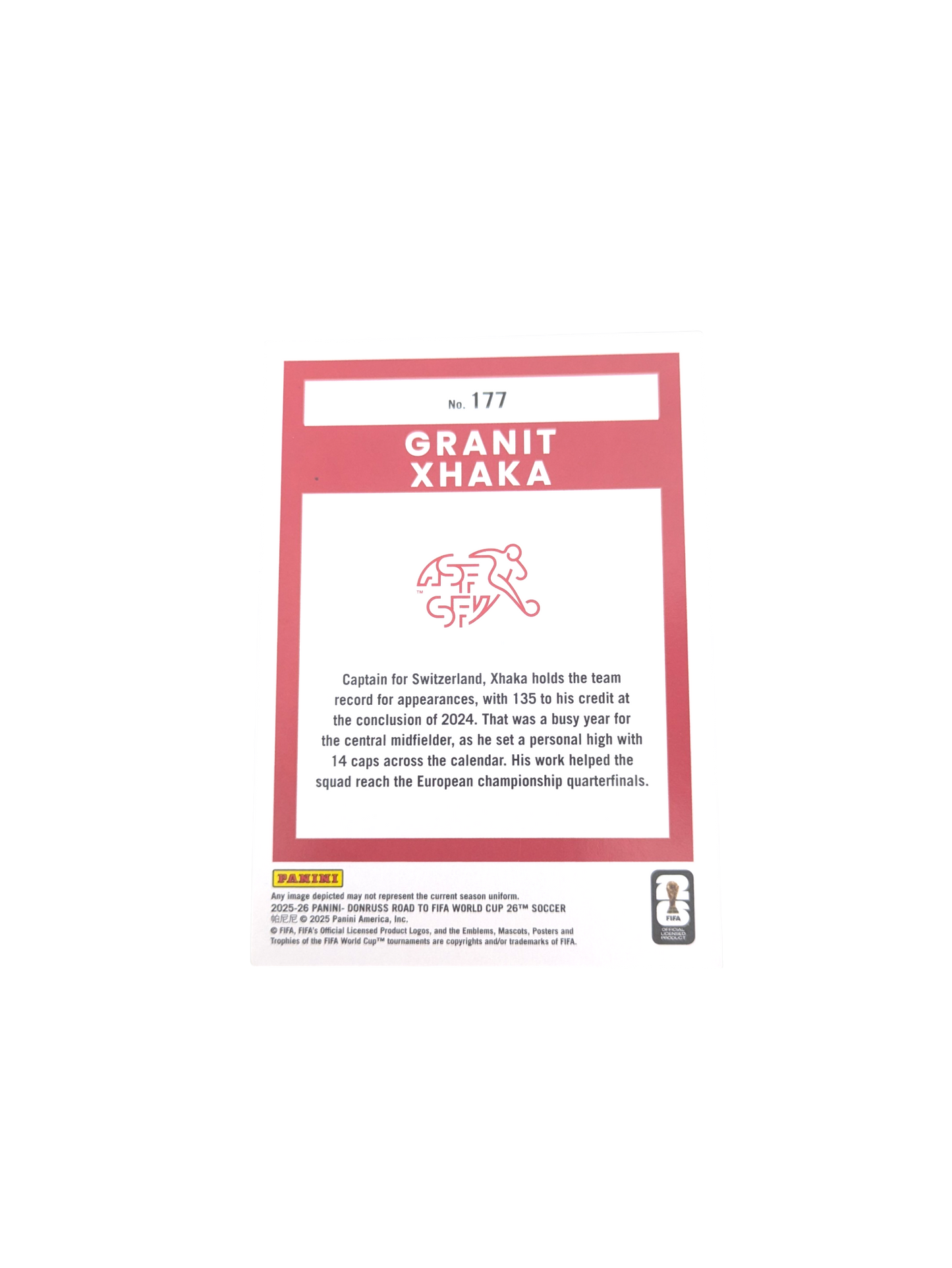 2025-26 Panini Donruss Road to World Cup Switzerland Granit Xhaka #177 card