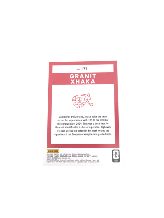 2025-26 Panini Donruss Road to World Cup Switzerland Granit Xhaka #177 card