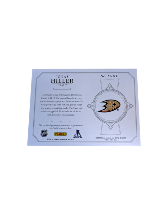 2013 Panini Mammoth Anaheim Ducks Jonas Hiller Patch 06/50 card