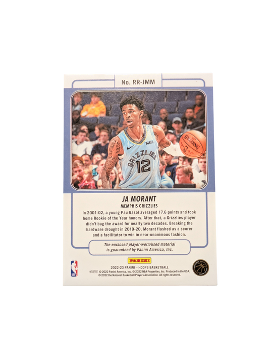 2022/23 Panini Rookie Remembrance Memphis Grizzlies Ja Morant Patch card