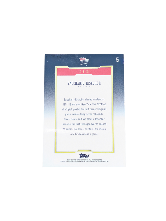 2024 Topps Now Atlanta Hawks Zaccharie Risacher History Rookie Card