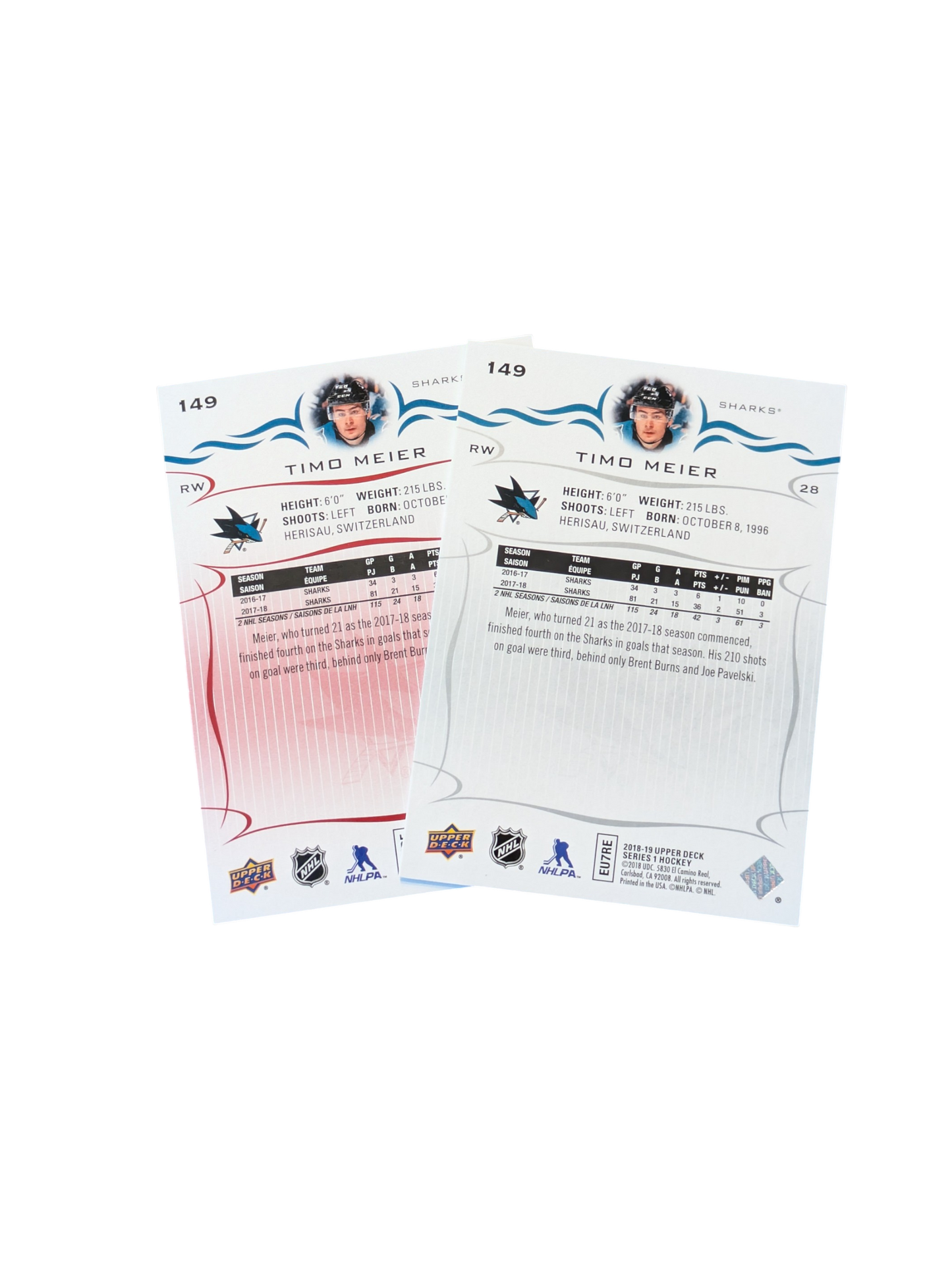 2018 Upper Deck Signature San Jose Shark Timo Meier #149 Base & 013/100 Bundle