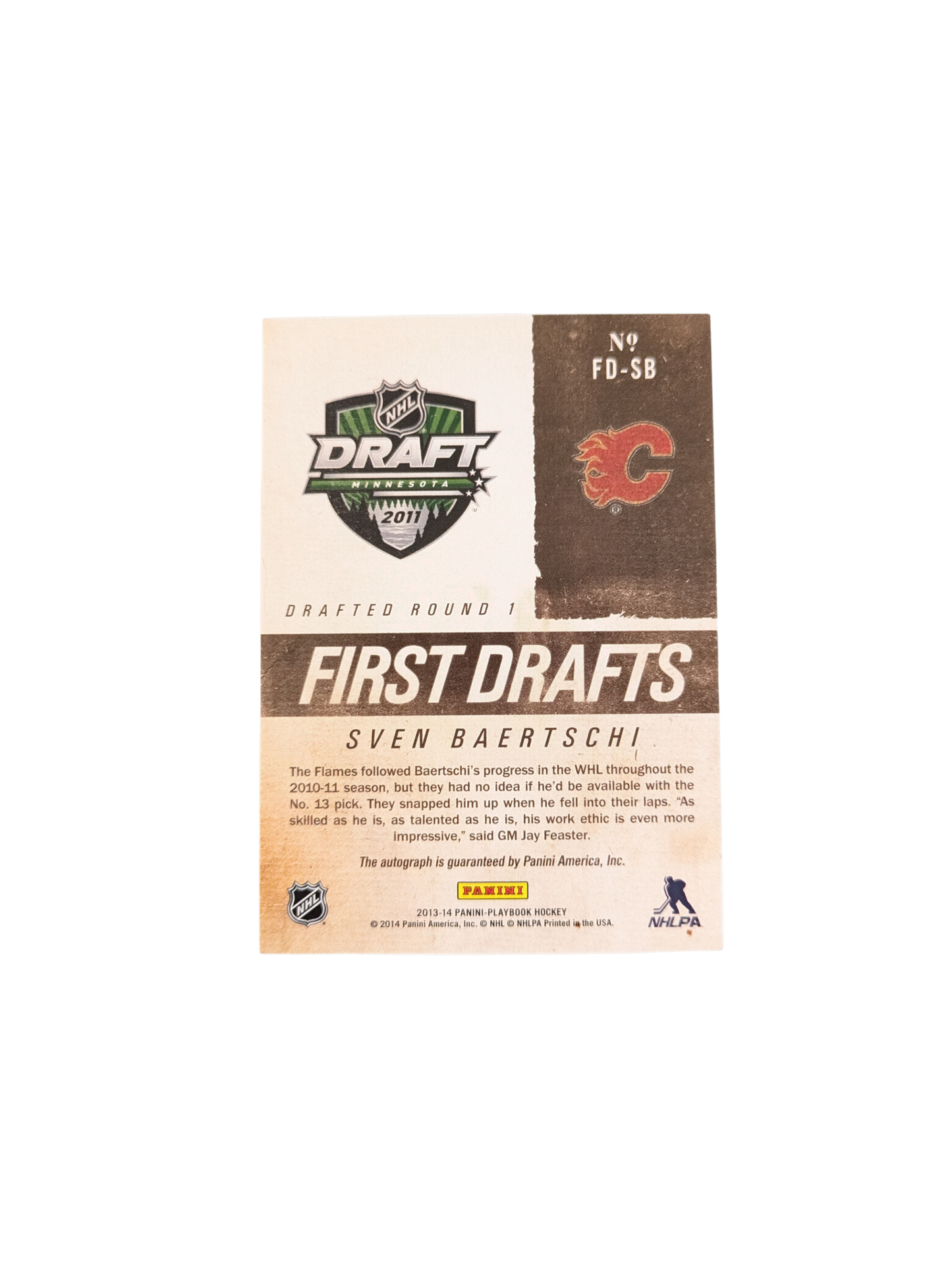 2013 Panini First Drafts Calgary Flames Sven Baertschi Auto Rookie card