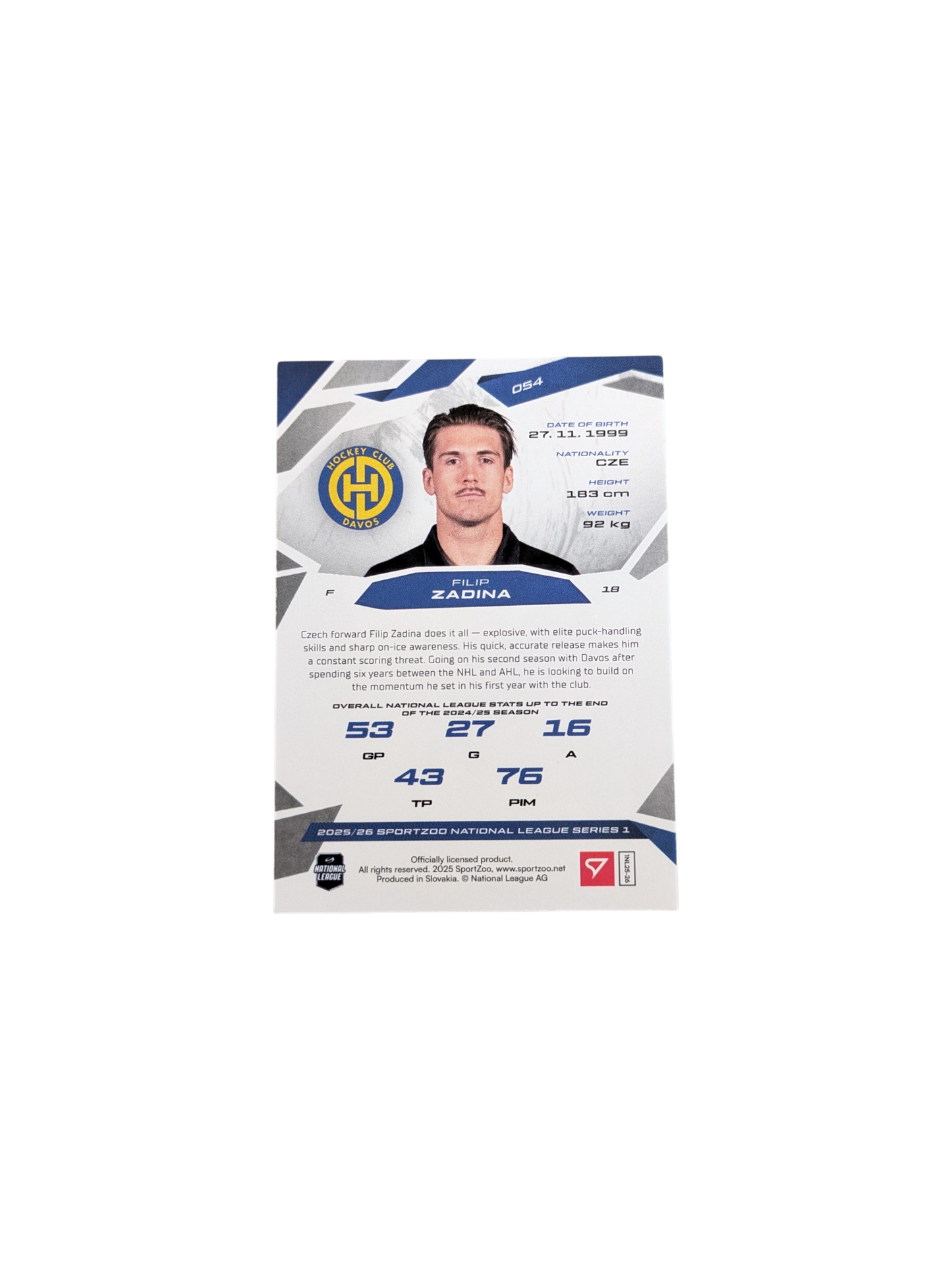 2026 SportZoo National League Davos Filip Zadina Green 11/30 card