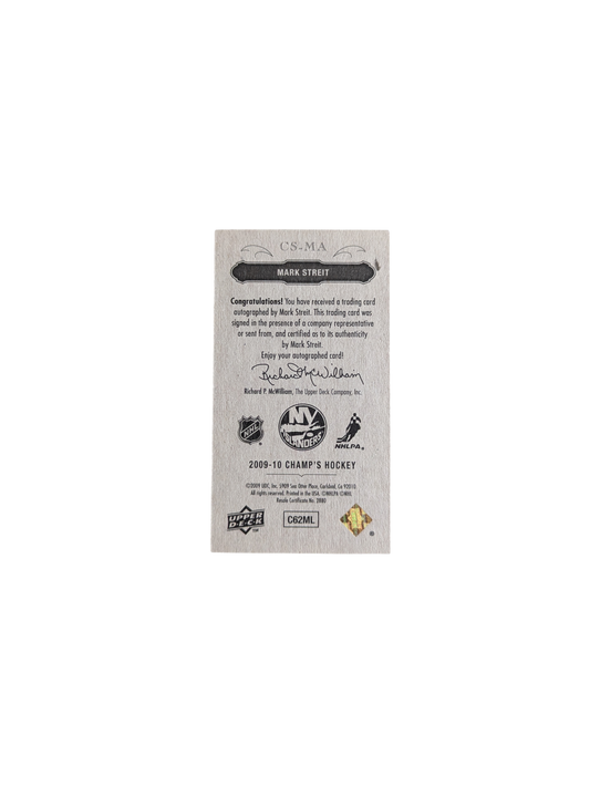 2009 Upper Deck Champ's Hockey New York Islanders Mark Streit Mini Auto card