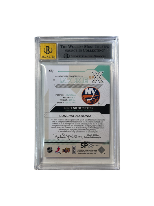2010-2011 Upper Deck SPX Nino Niederreiter PATCH & AUTO Beckett BGS Card