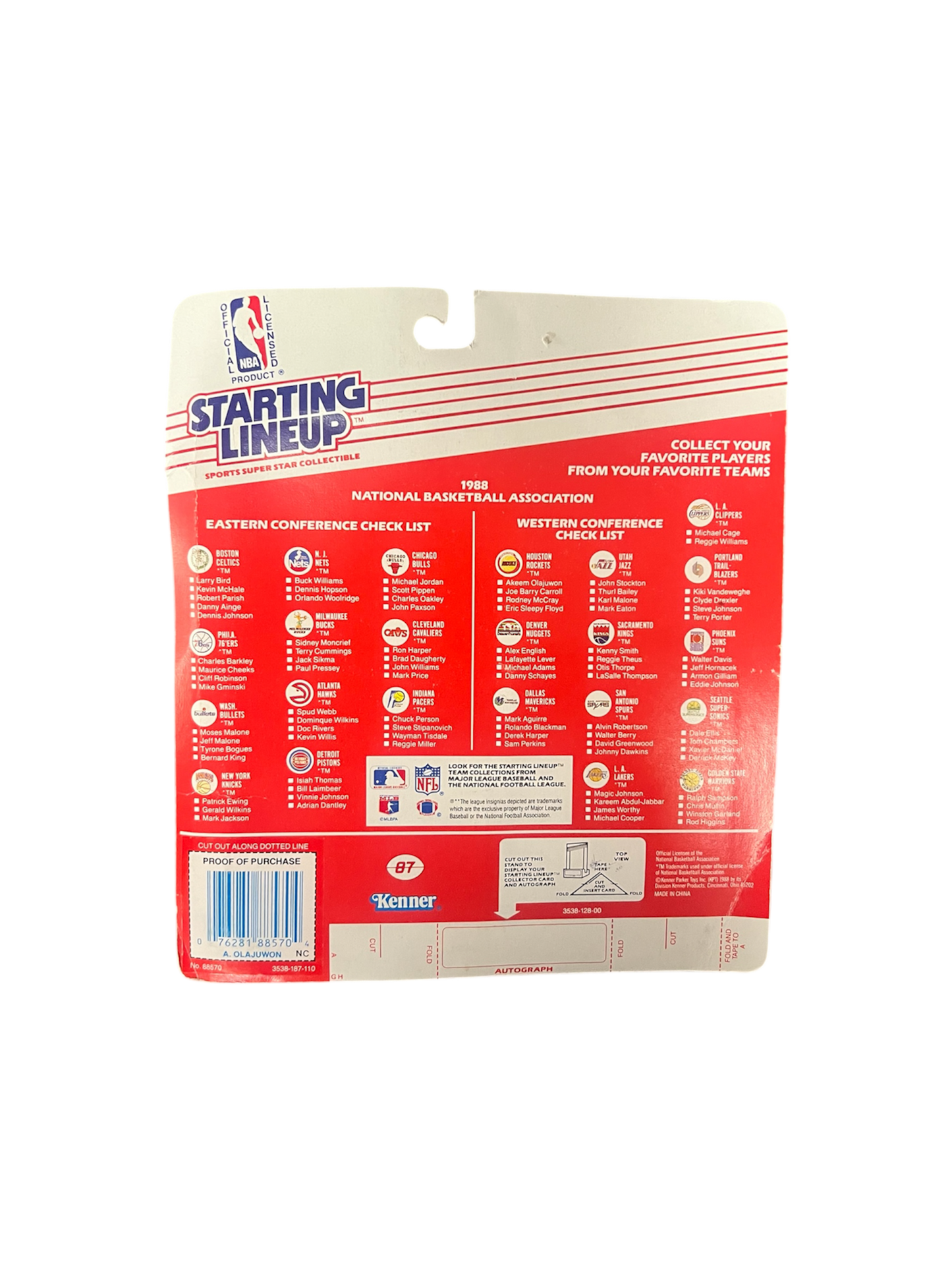 1988 Kenner Starting Lineup Hakeem Olajuwon Houston Rockets Action Figure with card