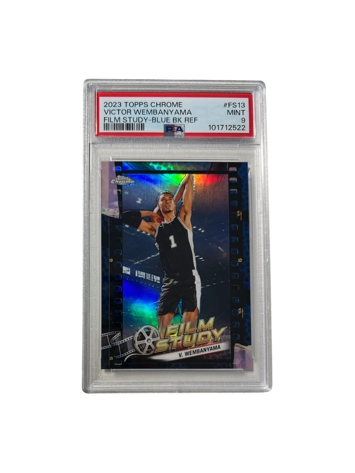 2023 Topps Chrome Victor Wembanyama Film Study Blue Refractor PSA card