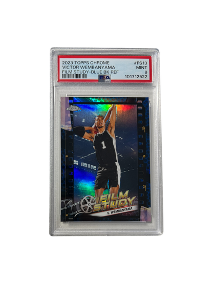 2023 Topps Chrome Victor Wembanyama Film Study Blue Refractor PSA card