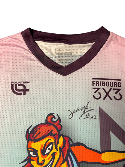 Fribourg 3x3 Basketball Signed caricature jersey by Thomas Jurkovitz