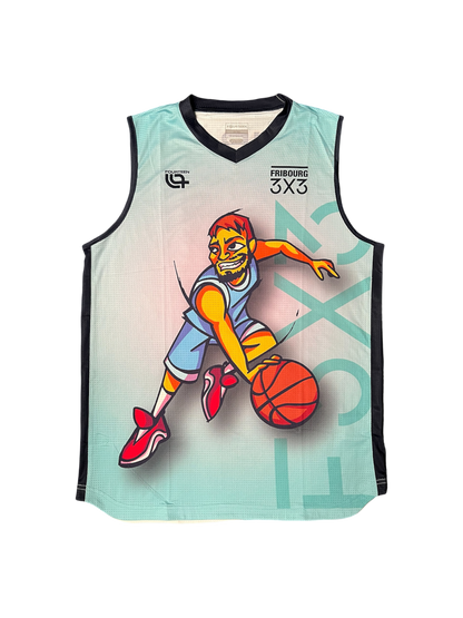 Fribourg 3x3 Basketball Signed caricature jersey by Jonathan Dubas