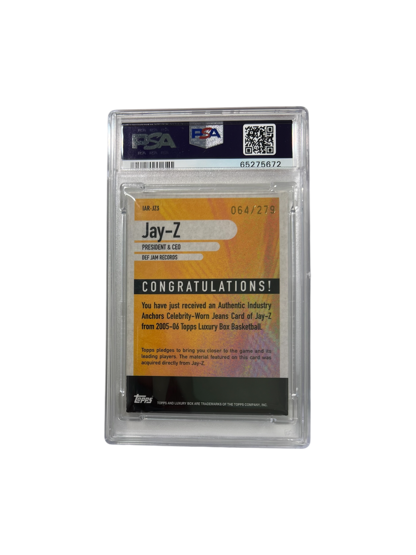 2005 Topps Luxury Box JAY-Z Patch Relic PSA card