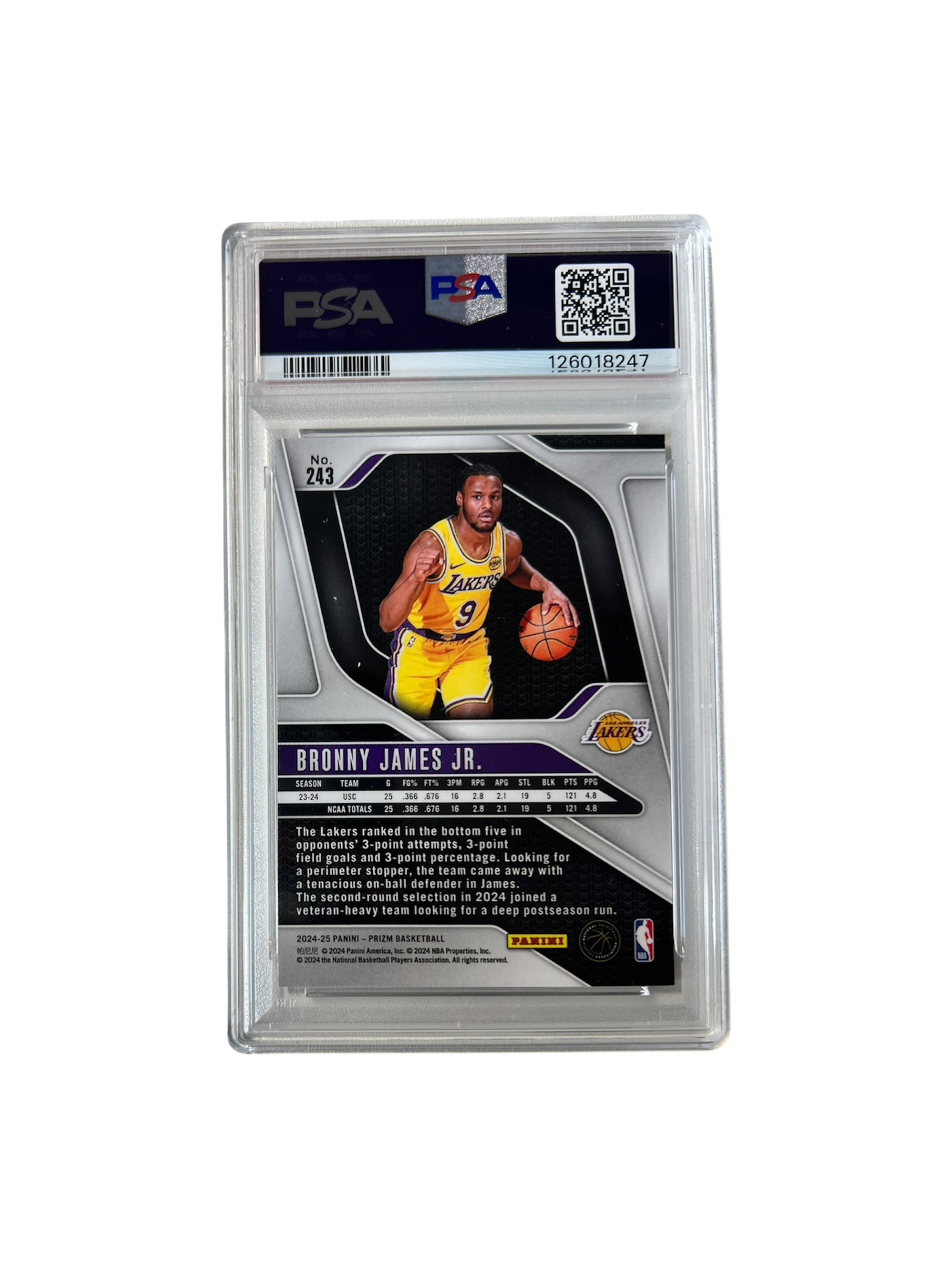 2024 Panini Prizm Bronny James Los Angeles Lakers RC Rookie PSA Card