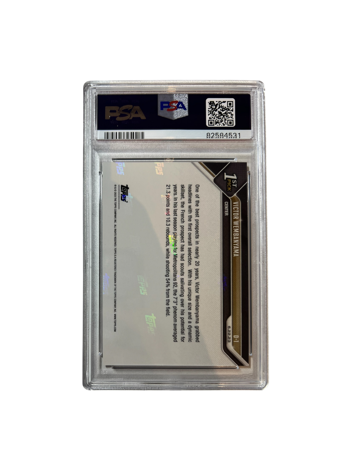 2023 Topps Now Victor Wembanyama Rookie Draft PSA 10 Card