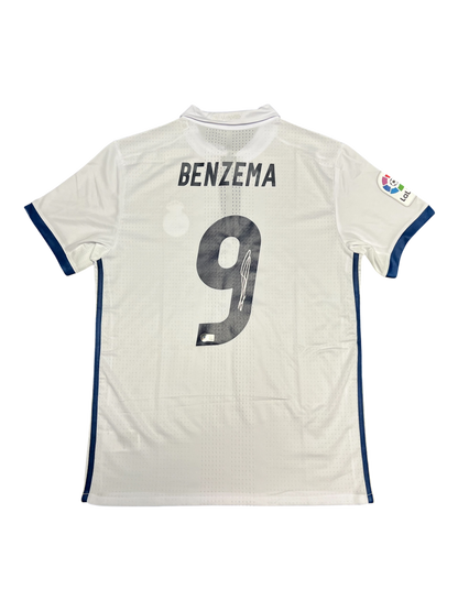 Real Madrid Karim Benzema signed White Adidas Jersey