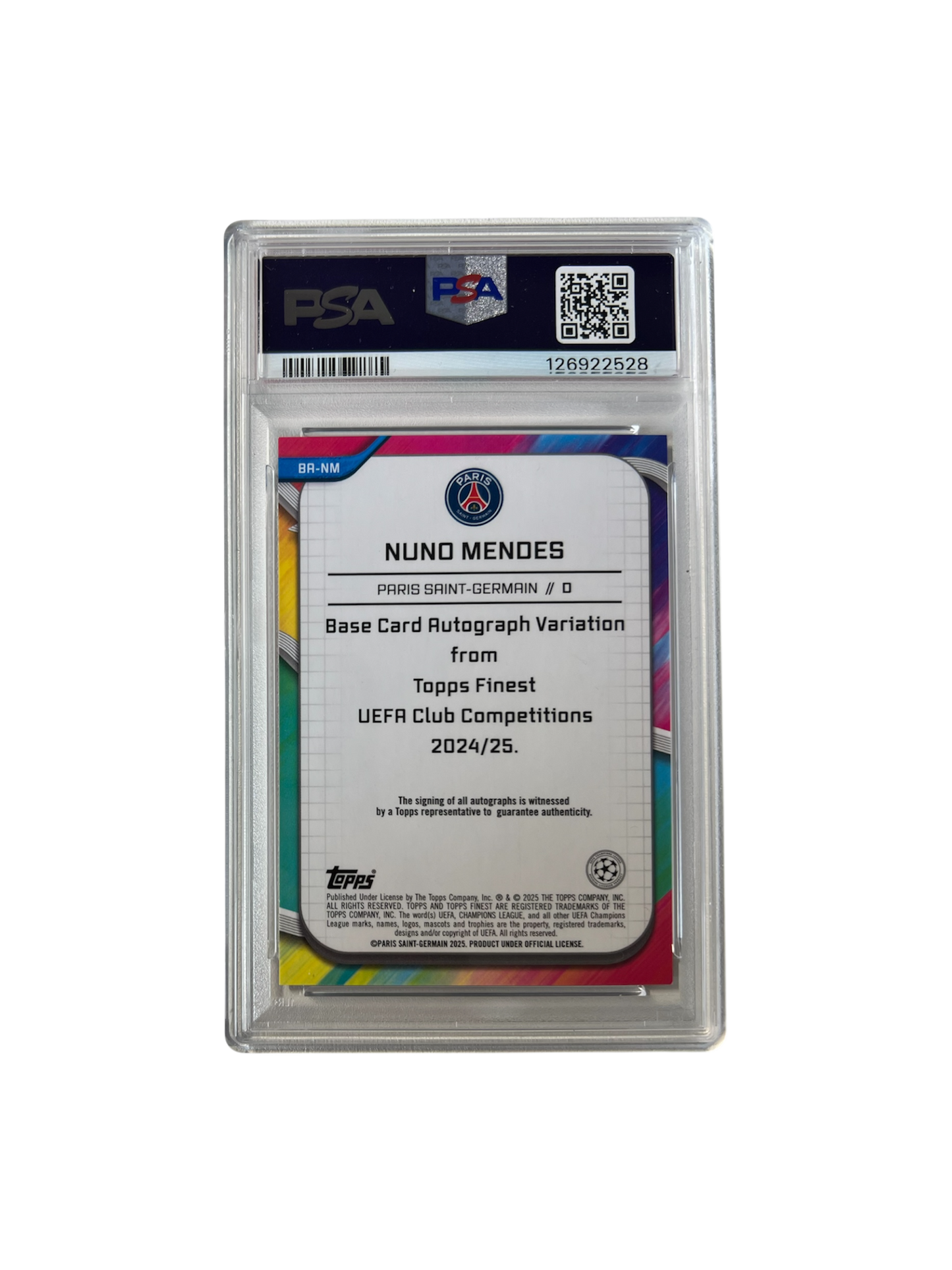 2024-2025 Topps Finest UCL Nuno Mendes Auto /75 PSA card