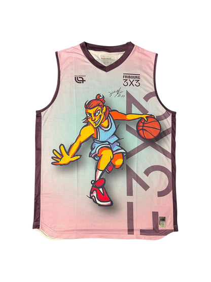 Fribourg 3x3 Basketball Signed caricature jersey by Thomas Jurkovitz