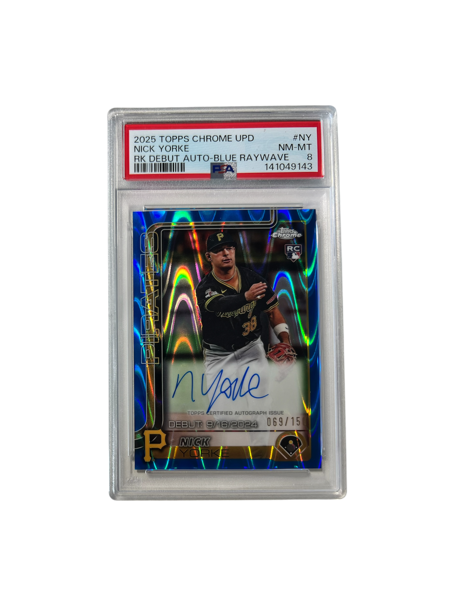 2025 Topps Chrome Nick Yorke Pittsburg Pirates RC Rookie Debut AUTO /150 PSA Card