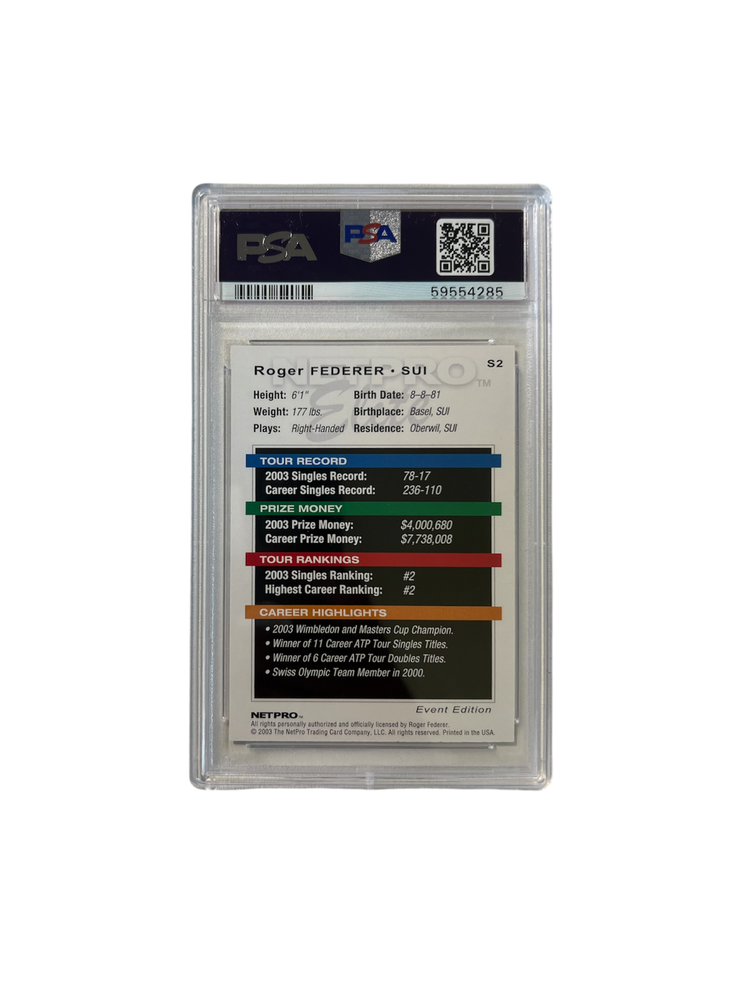 2012 Topps A&G Roger Federer Autograph Tennis PSA Card