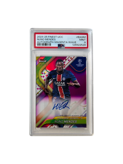 2024-2025 Topps Finest UCL Nuno Mendes Auto /75 PSA card