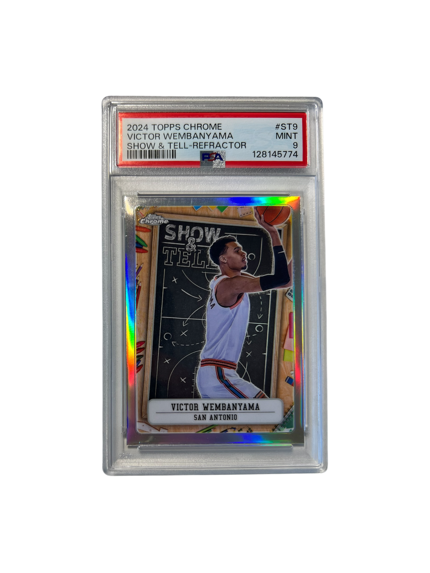 2024 Topps Chrome Victor Wembanyama Show & Tell Refractor PSA card