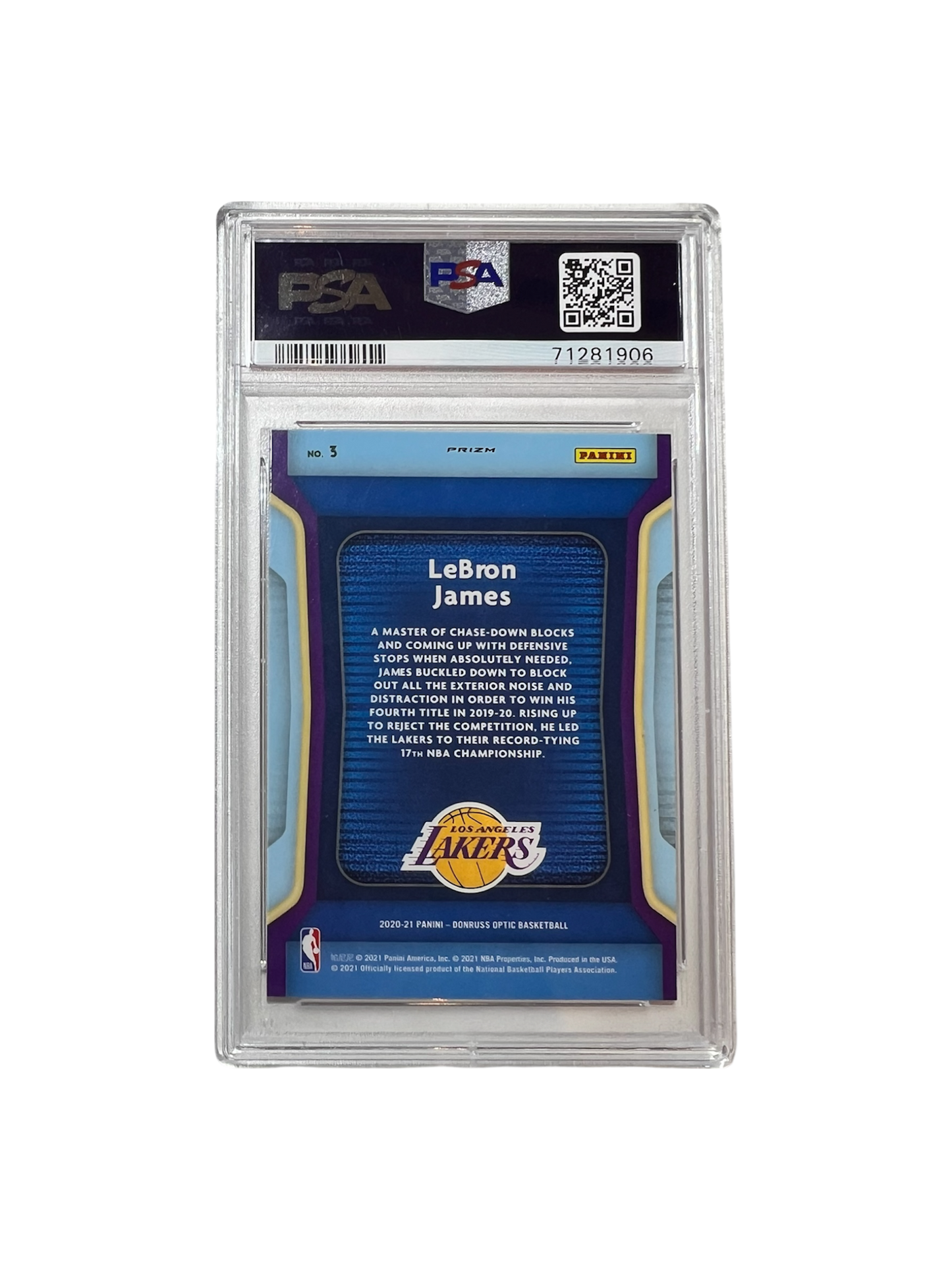 2020 Panini Donruss Optic LeBron James Air Defense PURPLE PSA Card