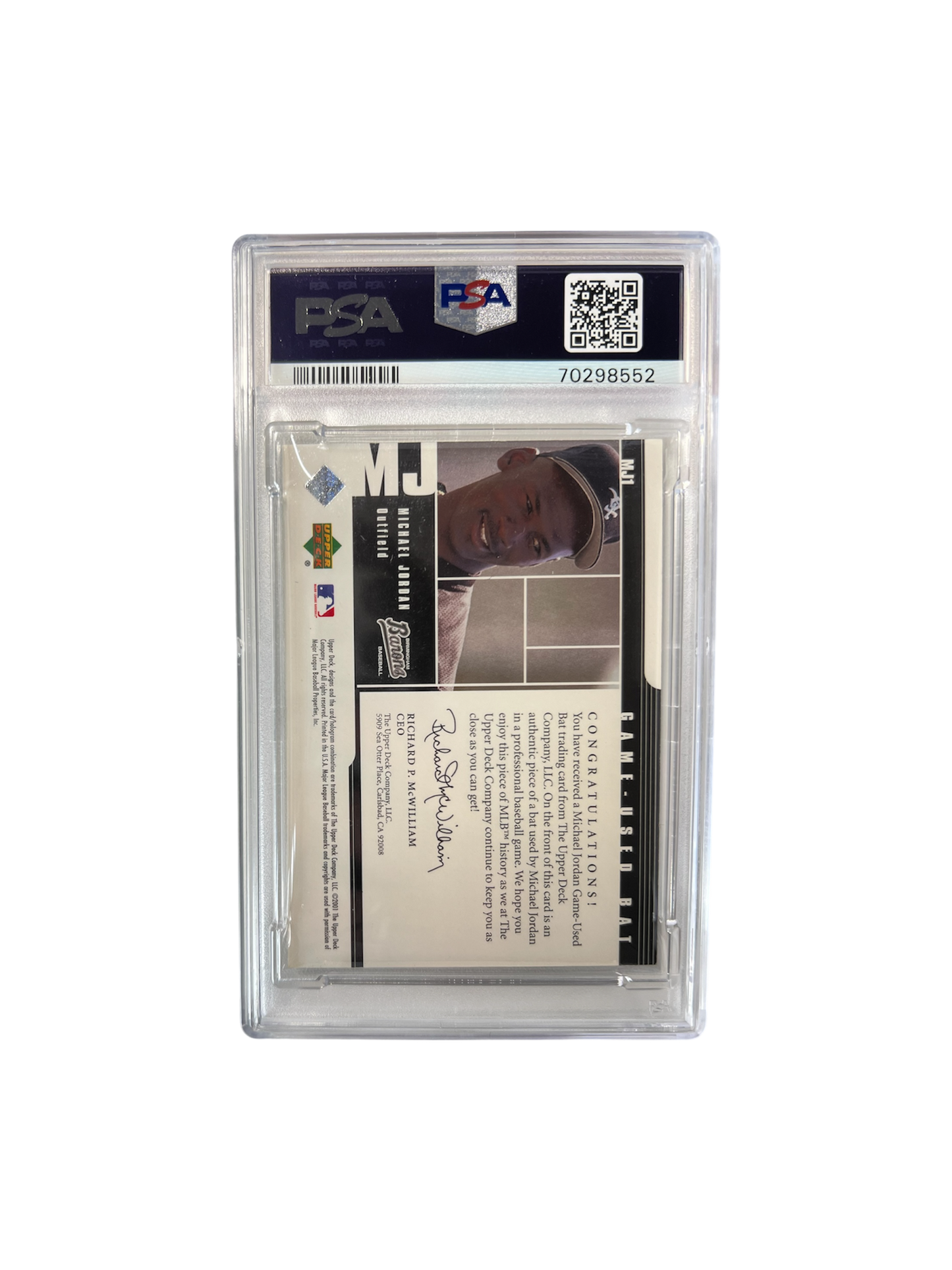 2001 Upper Deck Prospect Team Michael Jordan Barons Bat Relic PSA Card