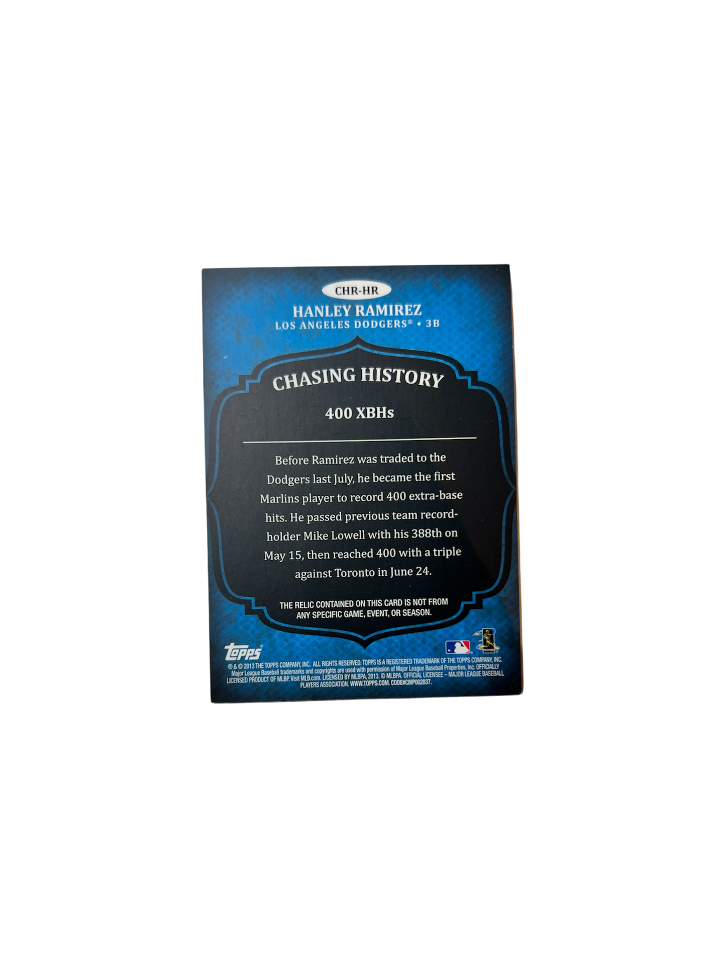 2013 Topps Los Angeles Dodgers Hanley Ramirez Bat relic card