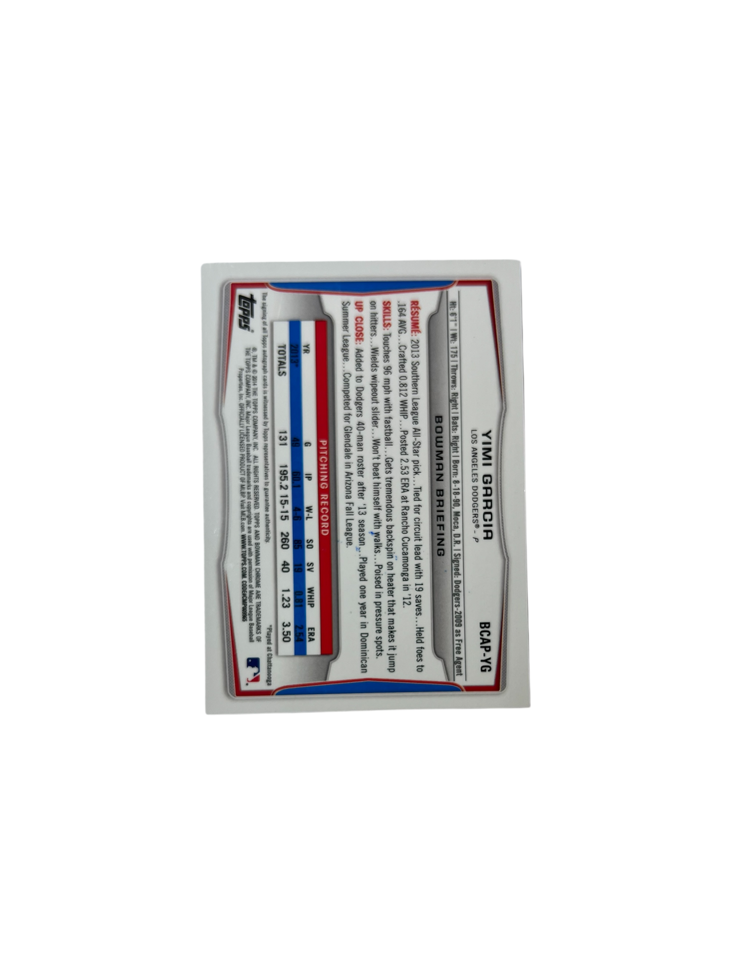 2014 Topps Los Angeles Dodgers Yimi Garcia Rookie AUTO card