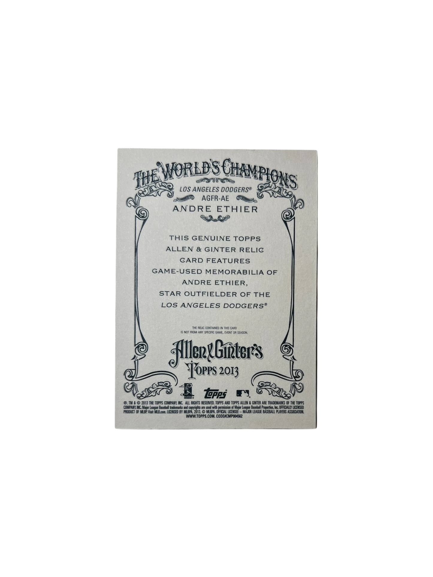 2013 Topps Allen & Ginter’s Los Angeles Dodgers Andre Ethier RELIC card