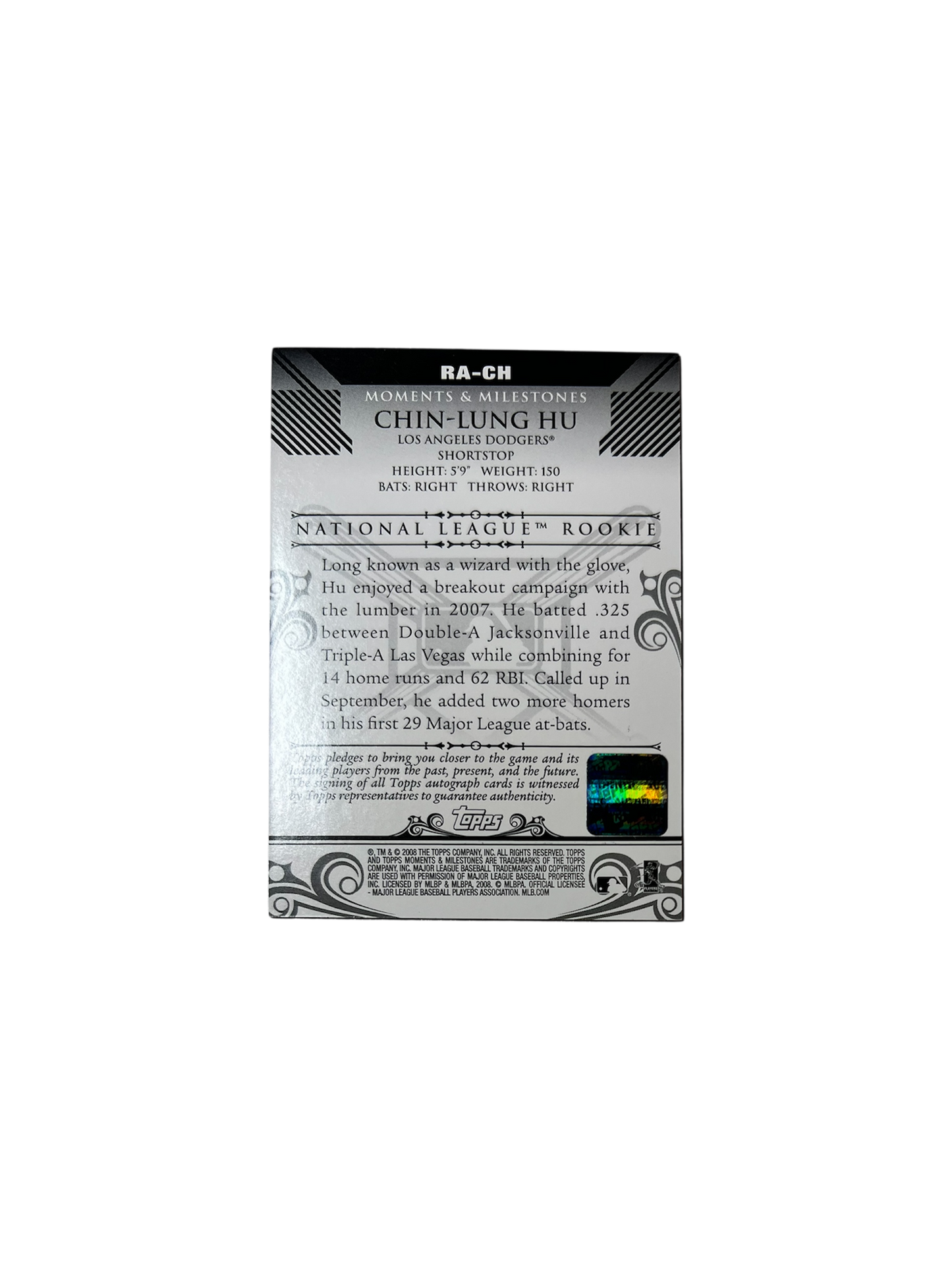 2008 Topps Los Angeles Dodgers Chin-Lung Hu Rookie AUTO card