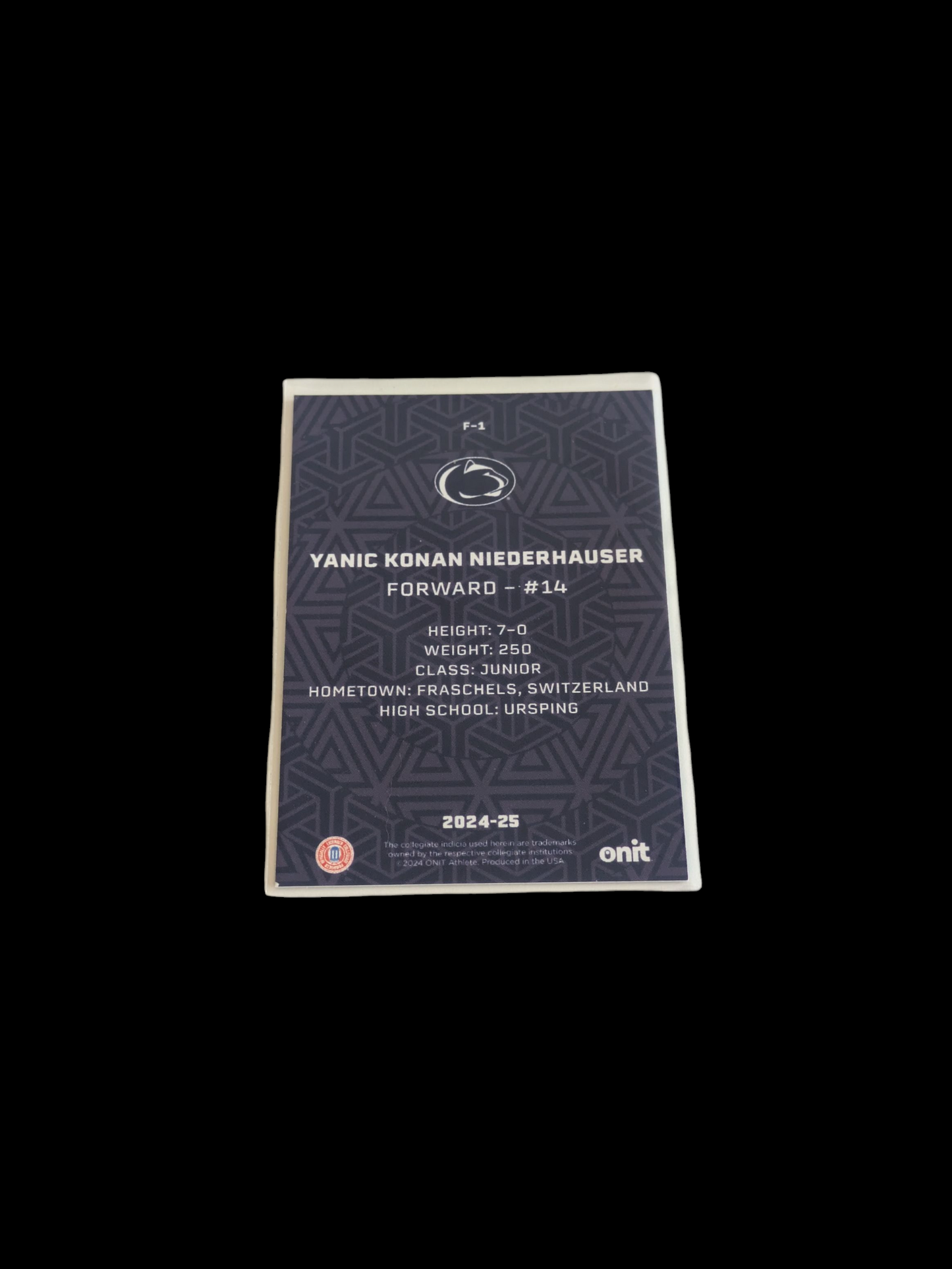 2024 ONIT Penn State NCAA Basketball Yanic Konan Niederhauser F-1 card