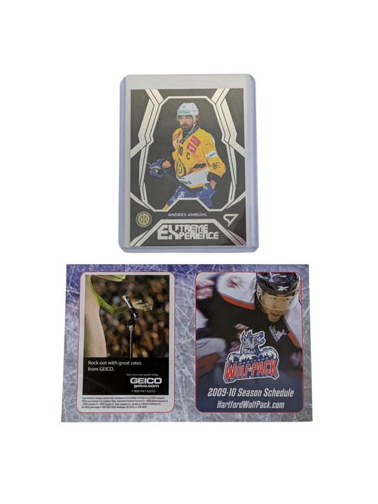 2024 SportZoo National League Series 1 HC Davos Andres Ambuhl Extreme Experience card + 2009 Hartford Wolfpack Mini Program