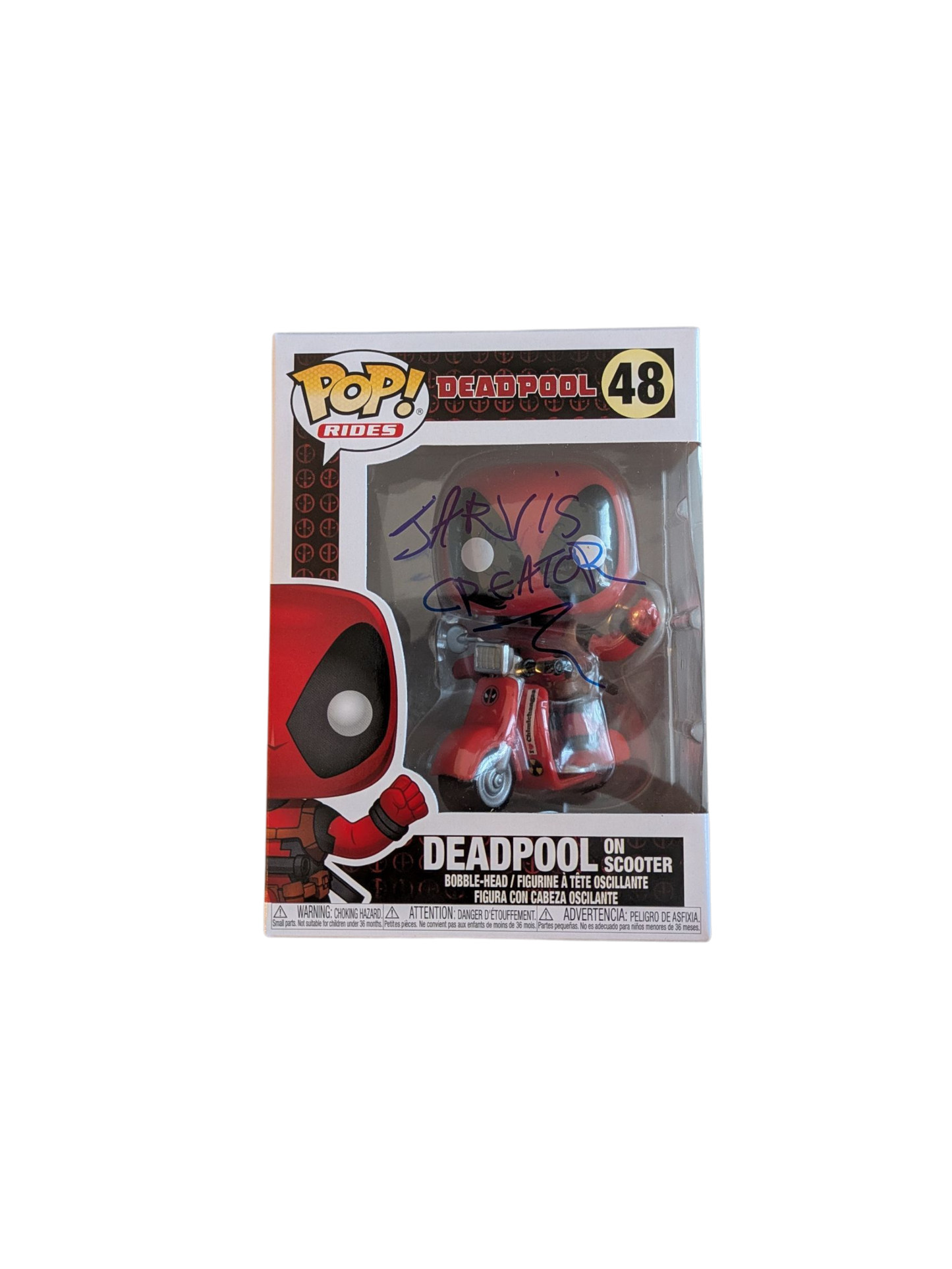 Funko POP Vinyl Marvel Deadpool on Scooter signed by Jarvis Creator