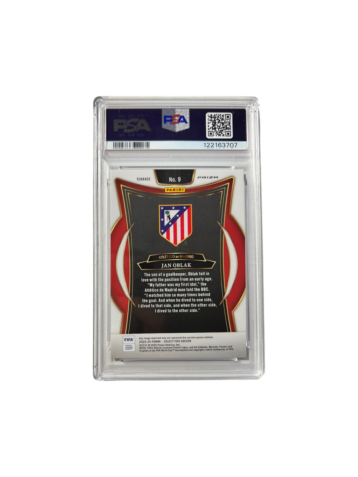 2025 Panini Select FIFA Jan Oblak Blue Refractor PSA Card