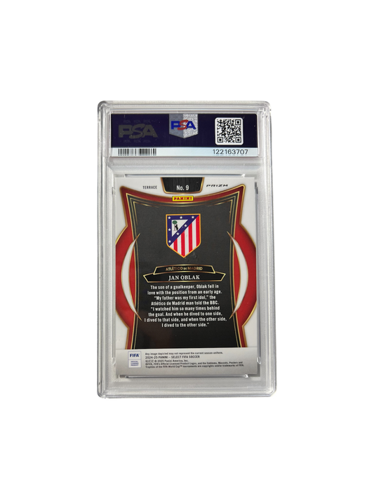 2025 Panini Select FIFA Jan Oblak Blue Refractor PSA Card