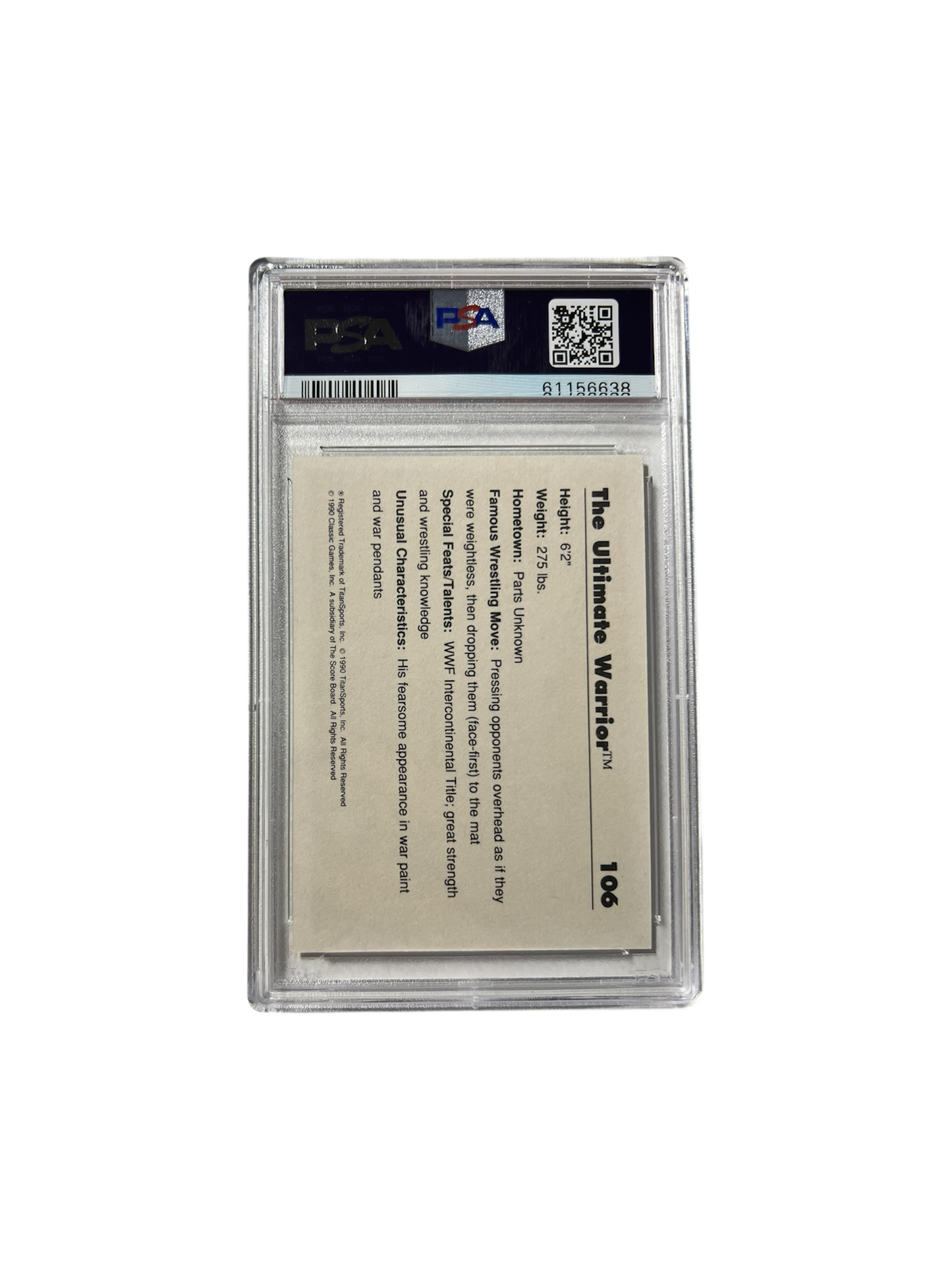 1990 Classic WWF Ultimate Warrior PSA Card