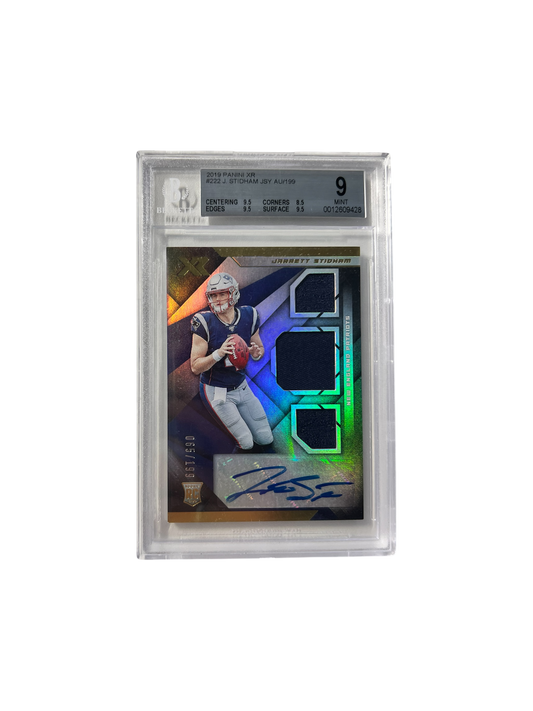 2019 Panini XR Jarrett Stidham Patriots Jersey PATCH AUTO /199 Backett BGC Card