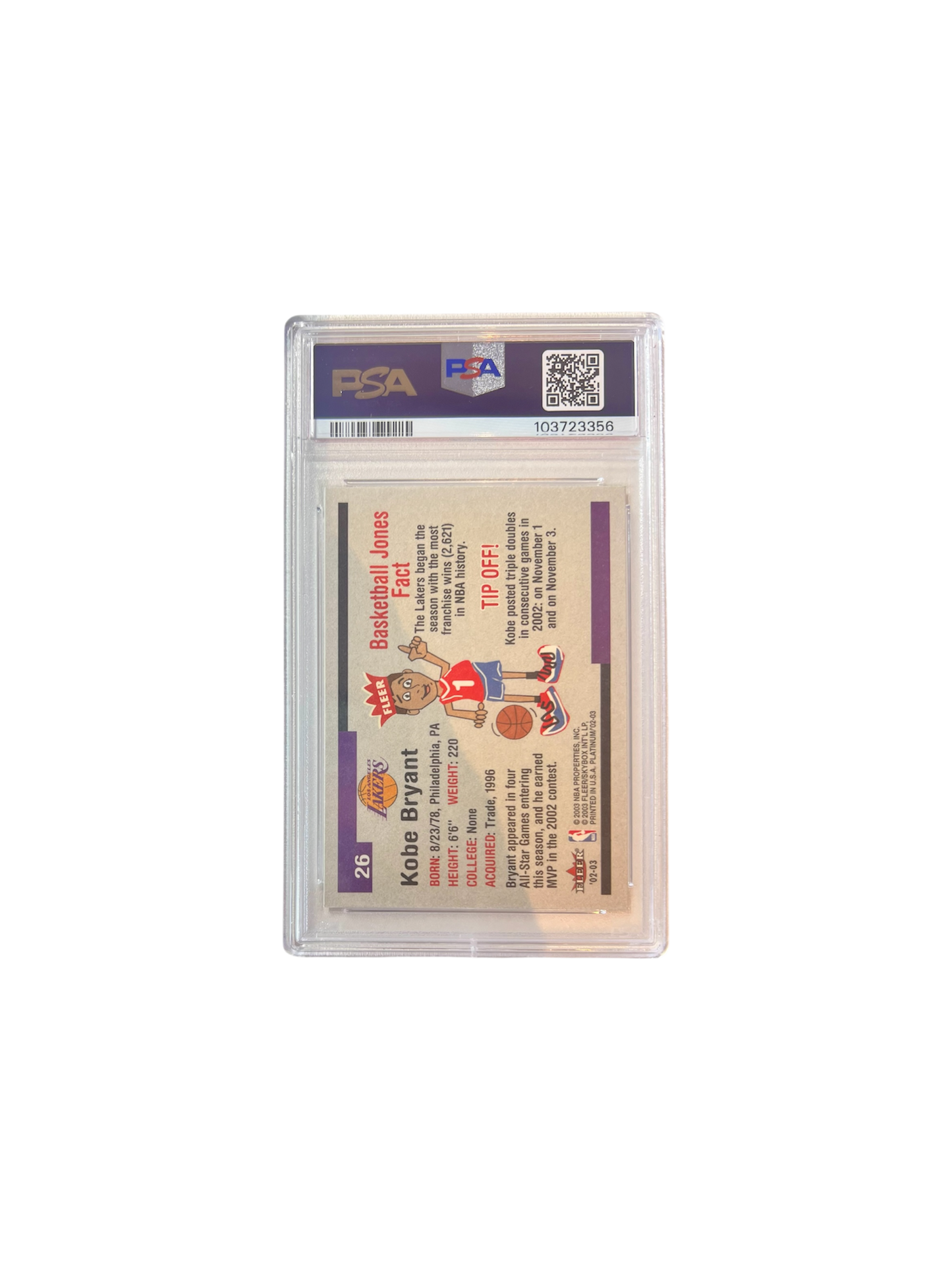2002 Fleer Platinum Kobe Bryant PSA Card