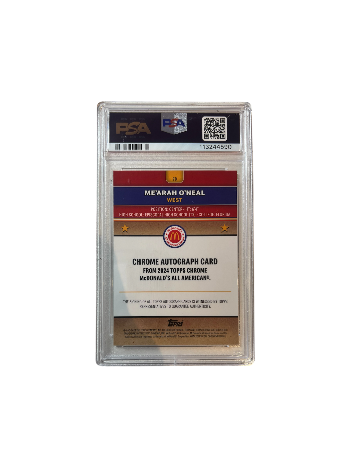 2024 McDonald's Chrome Me'Arah O'Neal Shaq daughter AUTO PSA Card