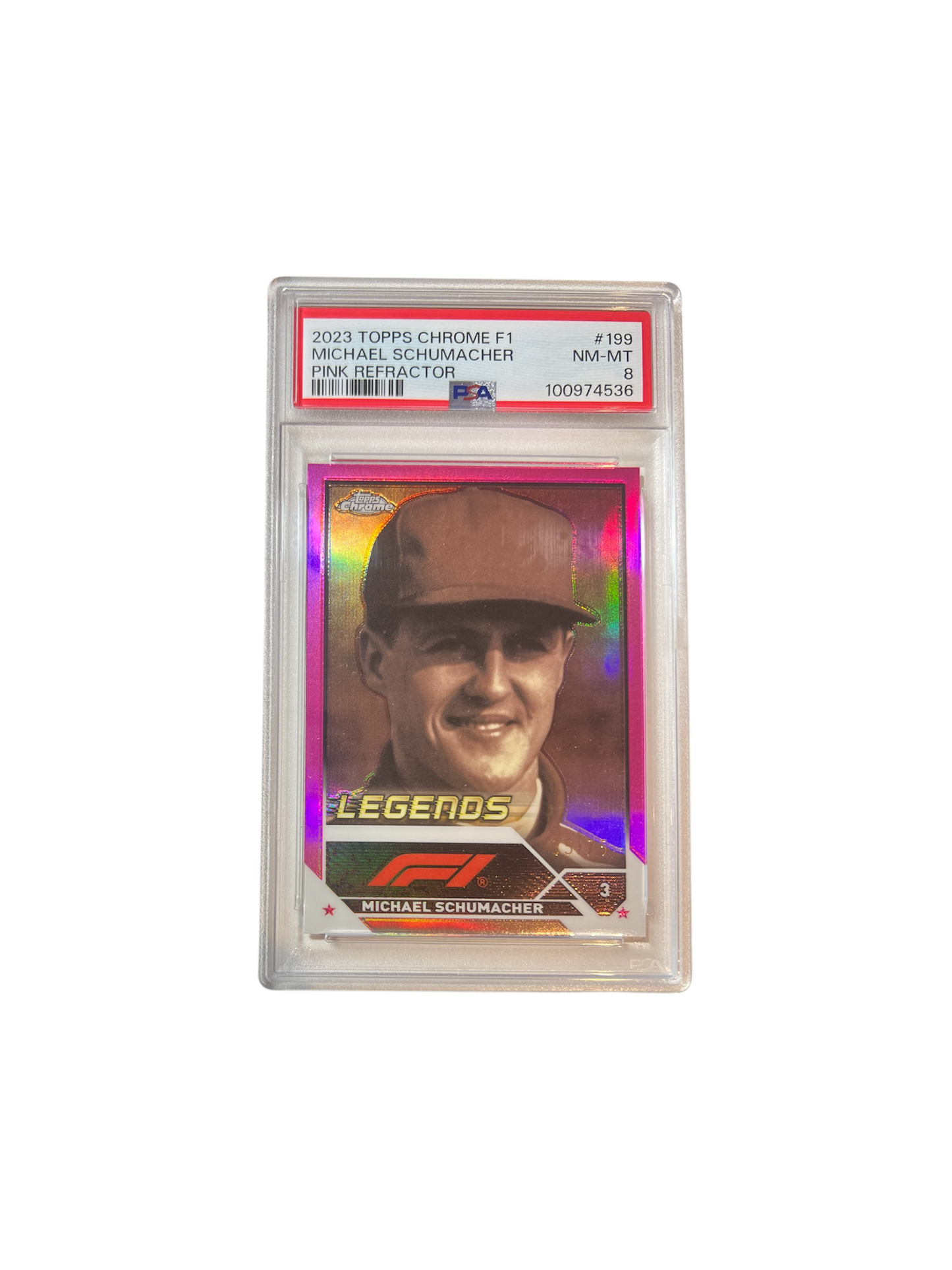 2023 Topps Chrome Formula 1 Michael Schumacher Pink Refractor PSA Card
