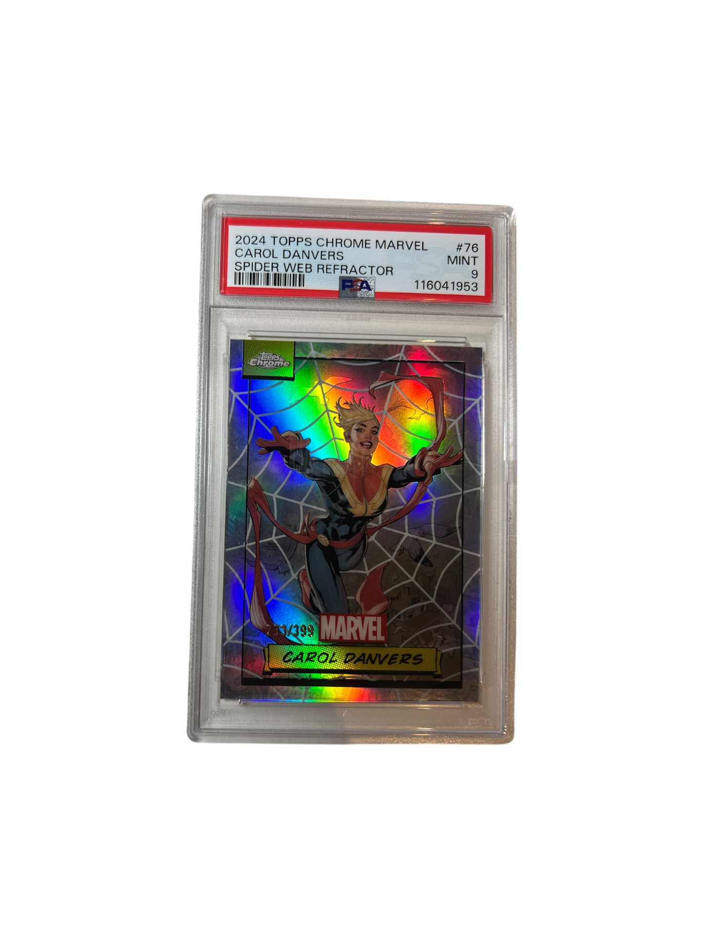 2024 Topps Chrome MARVEL Carol Danvers Spider Web Refractor PSA Card