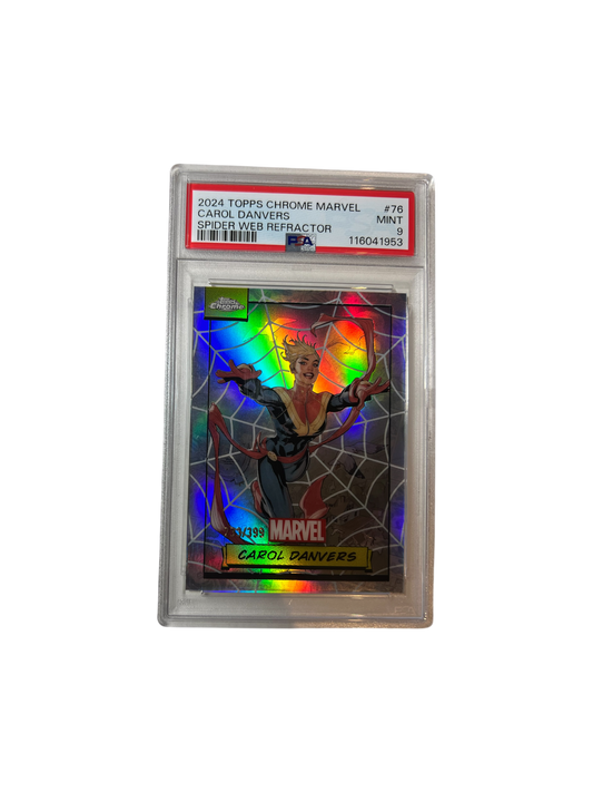 2024 Topps Chrome MARVEL Carol Danvers Spider Web Refractor PSA Card