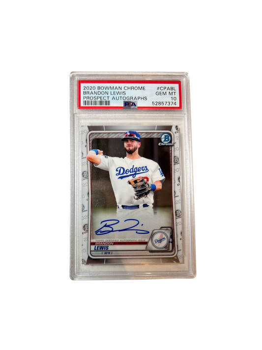 2020 Bowman Chrome Brandon Lewis Dodgers AUTO PSA Card