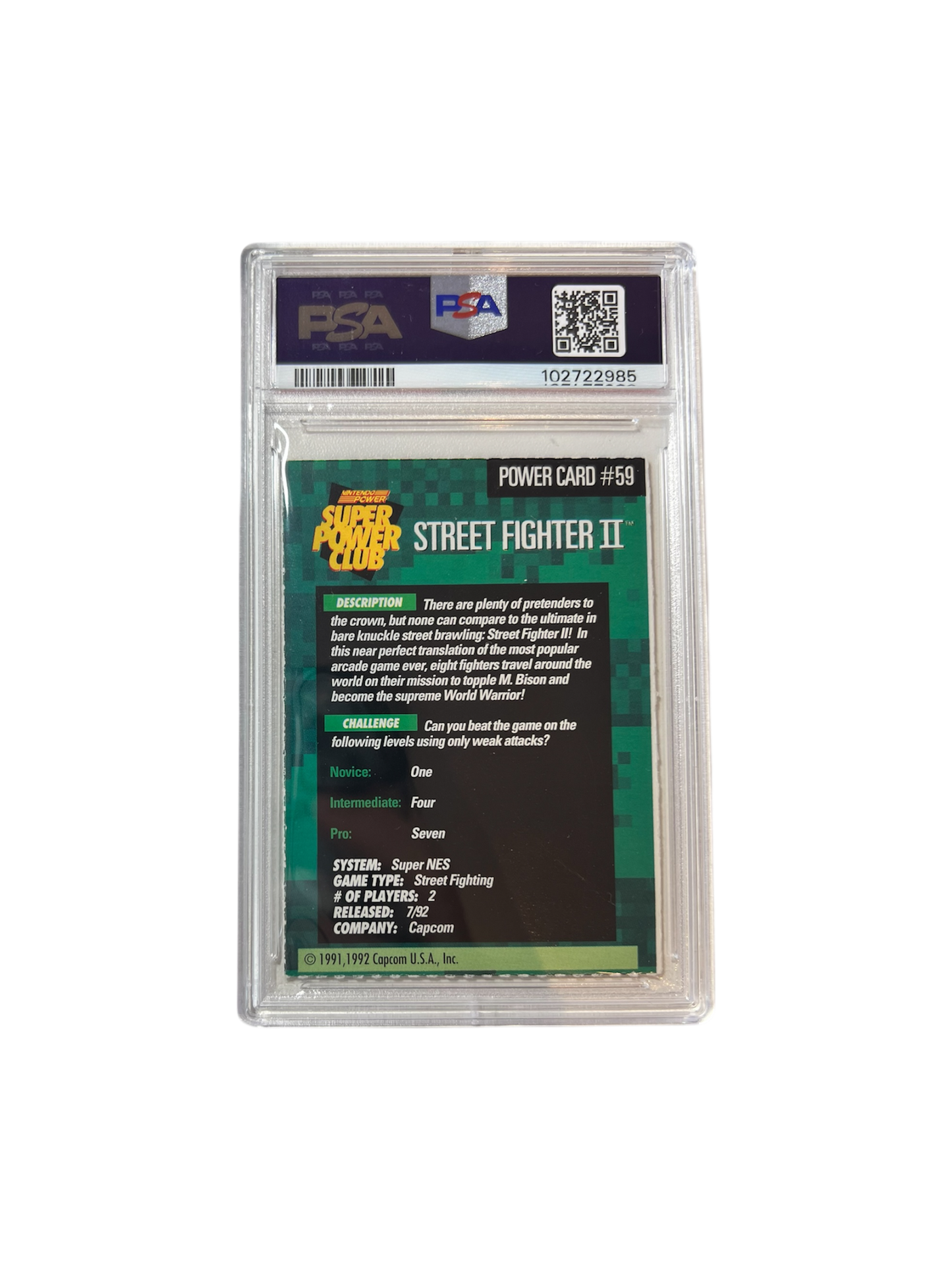 1992-94 Nintendo Power Street Fighter II Pop 1 #59 PSA Card