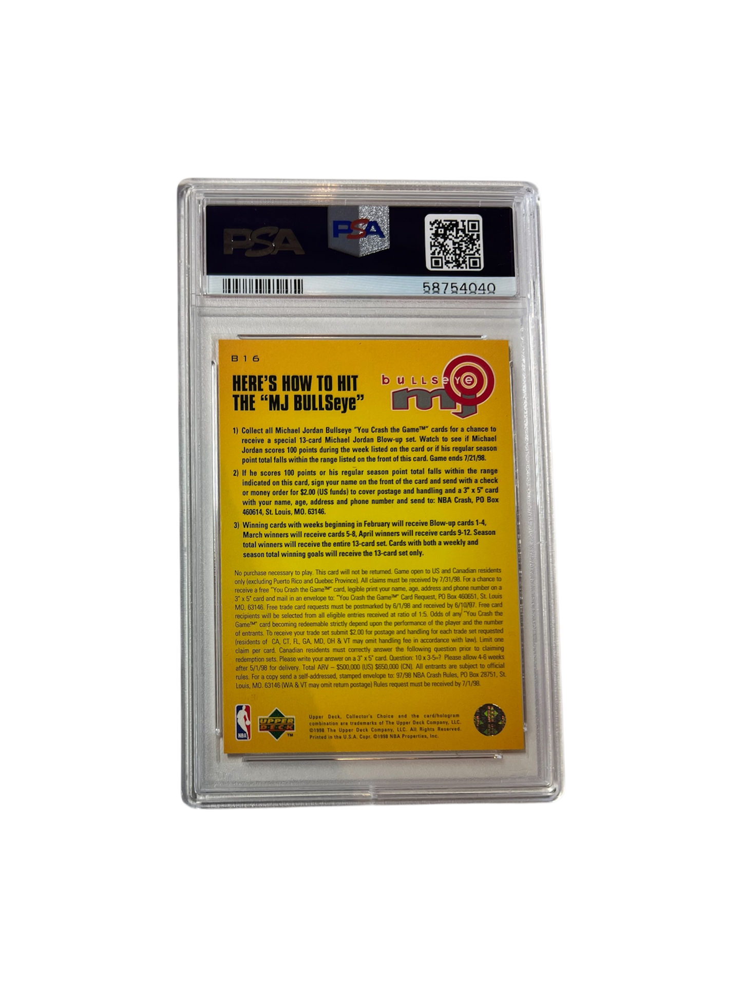 1997 Upper Deck Collector's Choice Michael Jordan Bullseye 3/9 #B16 PSA Card