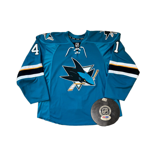 San Jose Sharks Mirco Mueller signed NHL Puck & Jersey Bundle