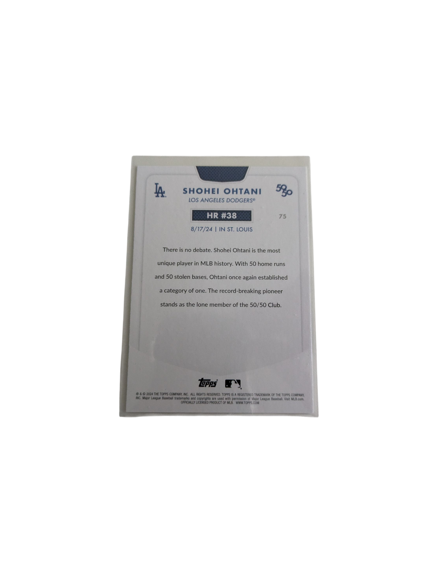 2024 Topps Los Angeles Dodgers Shohei Ohtani 50/50 HR #38 Card