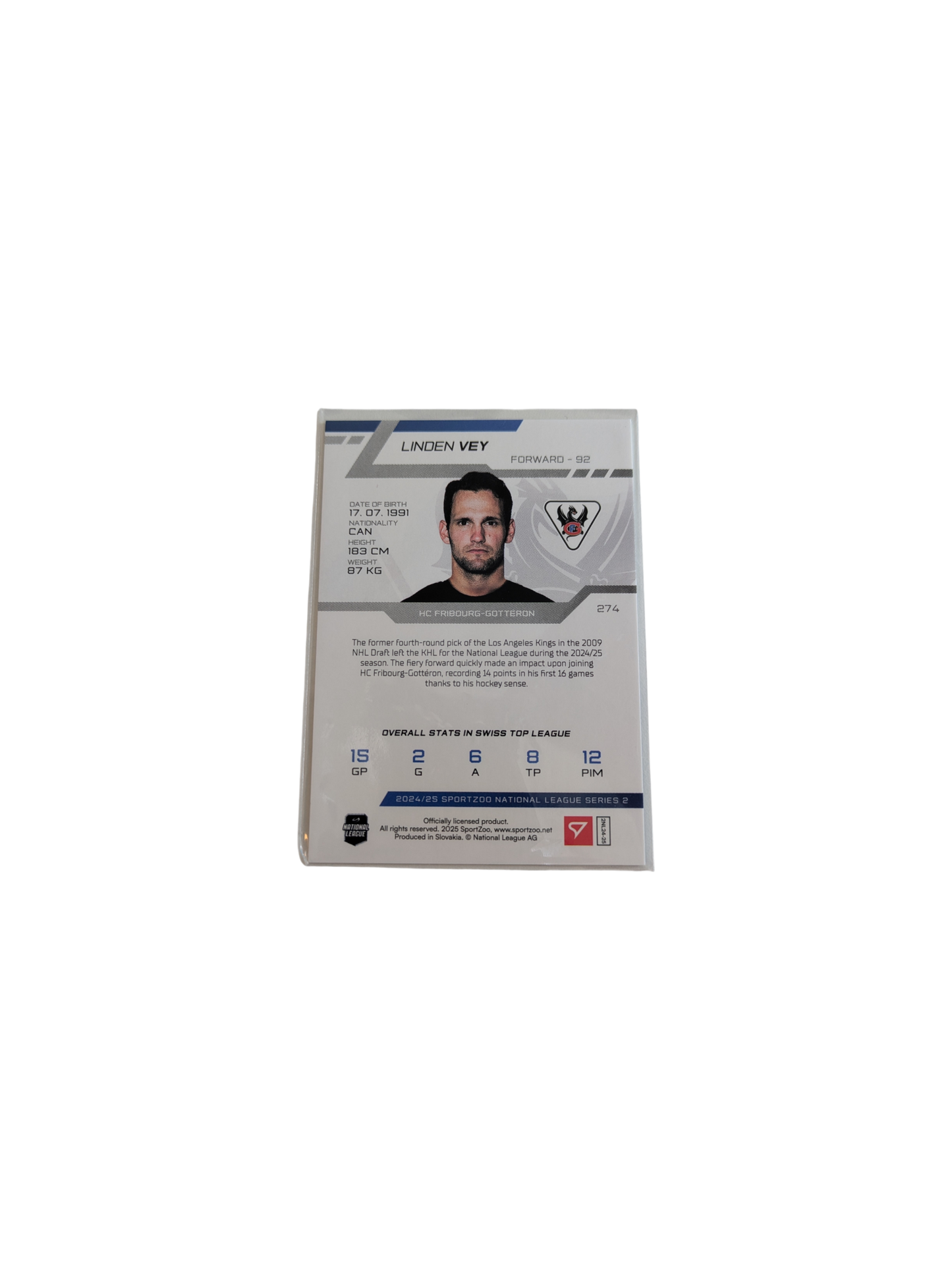 2025 SportZoo National League HC Fribourg-Gottéron Linden Vey 05/30 Blue card