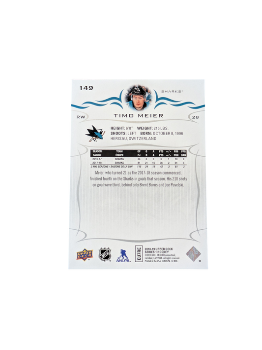 2018 Upper Deck Signature San Jose Shark Timo Meier #149 card